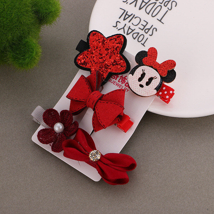 1 Set =5PCS girls flowers hair clips cartoon hairpins toddlers kids Children Animal Bow SAFE Barrettes Hair Accessories Headwear