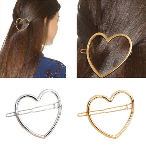 2 Heart-shaped Ponytail Hair Clips one in Gold & one in Silver
