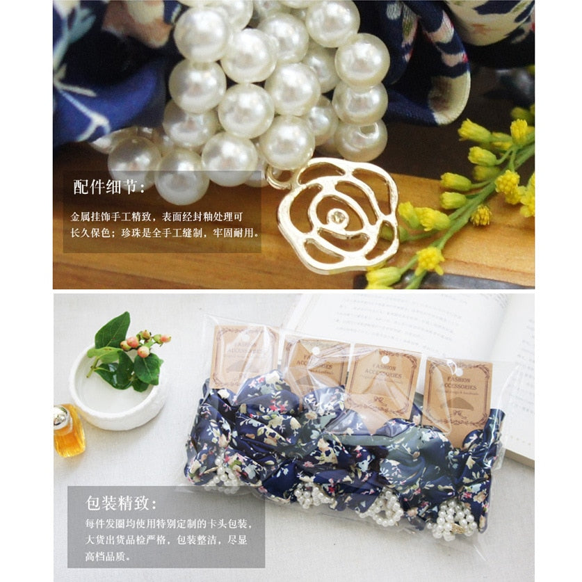2017 FANSSEE Fashion Girls hair accessories rustic small fresh flower beaded pearl headband rubber band elastic hair bands