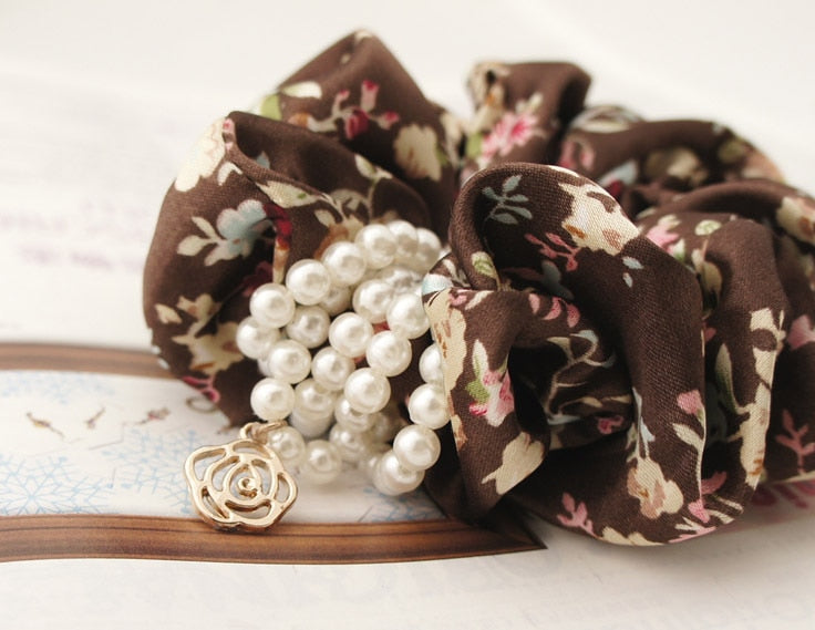 2017 FANSSEE Fashion Girls hair accessories rustic small fresh flower beaded pearl headband rubber band elastic hair bands