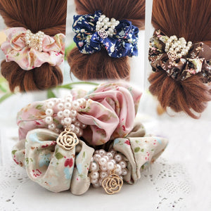 2017 FANSSEE Fashion Girls hair accessories rustic small fresh flower beaded pearl headband rubber band elastic hair bands