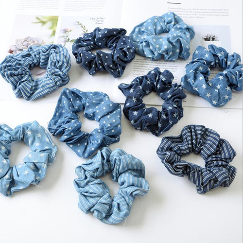 2018 Light Color Elasticity Scrunchie Women Girls Hair Rope Tie Fashion Blue Plaid Elastic Hair Band Ponytail Holder Hairband