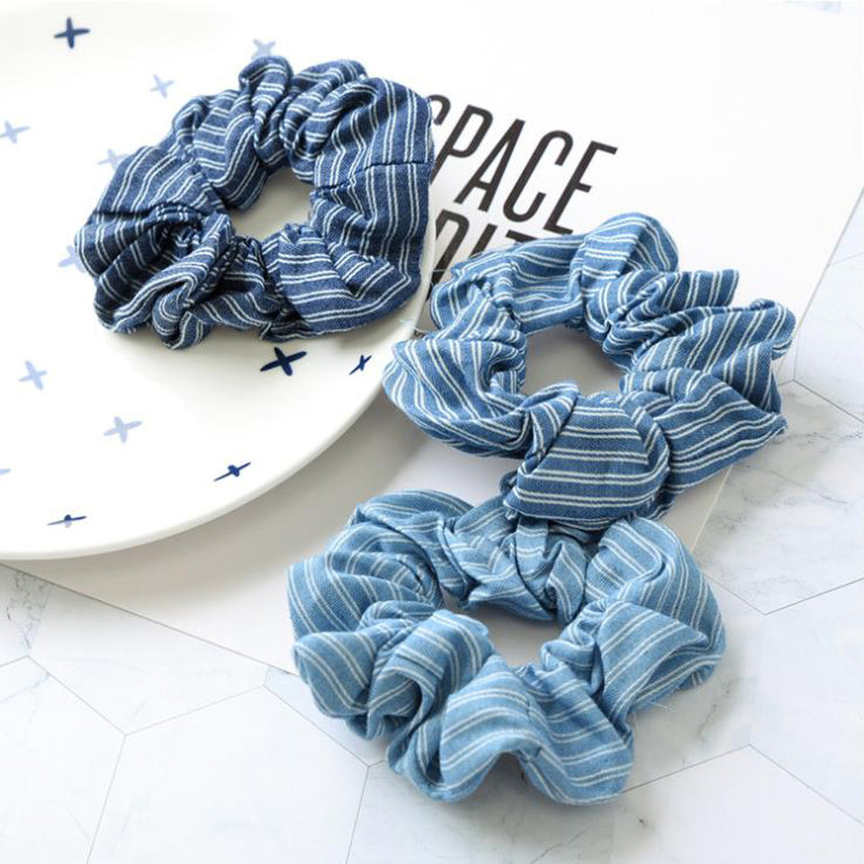 2018 Light Color Elasticity Scrunchie Women Girls Hair Rope Tie Fashion Blue Plaid Elastic Hair Band Ponytail Holder Hairband