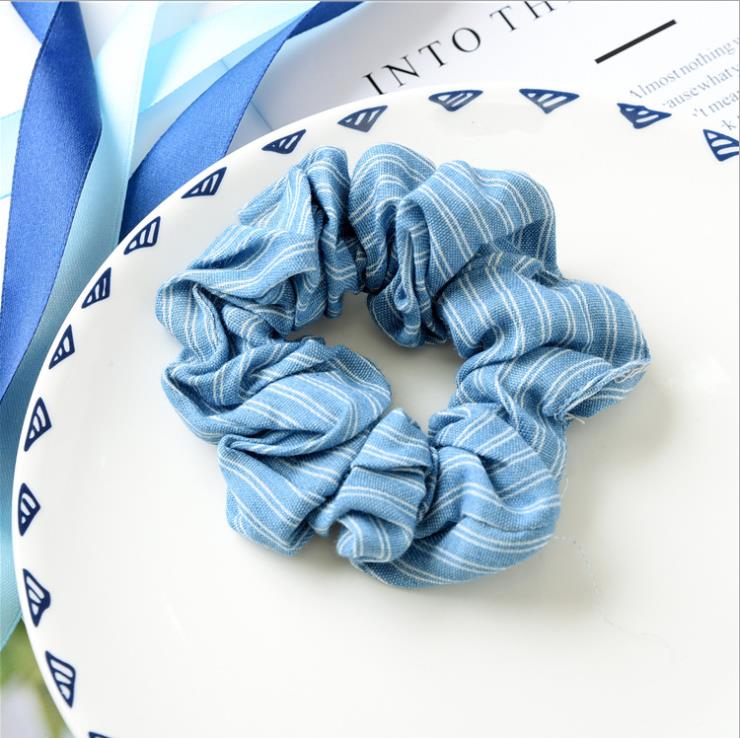 2018 Light Color Elasticity Scrunchie Women Girls Hair Rope Tie Fashion Blue Plaid Elastic Hair Band Ponytail Holder Hairband