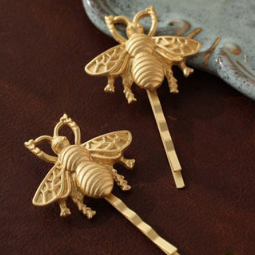 2 Gold Tone BumbleBee Bobby Pins