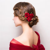 4 Red Rose Floral Hairpins