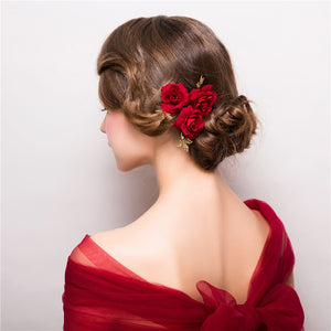 4 Red Rose Floral Hairpins