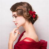 4 Red Rose Floral Hairpins