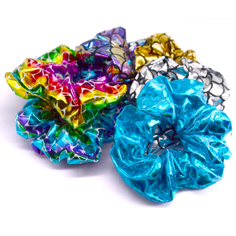 6 Pcs/Pack Glitter Bling Metalic Large Scrunchies Women Dancing Bun Hair Ties Ropes for Women Accessories PT098