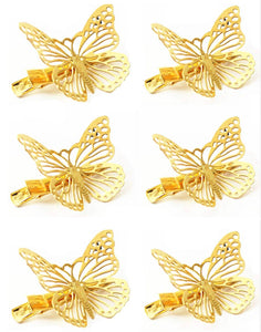 3 Pairs of Gold Metallic Butterfly Hair Clips