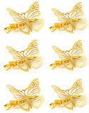 3 Pairs of Gold Metallic Butterfly Hair Clips