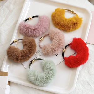 Soft Red Faux Rabbit Fur Hair Elastic for Valentine's Day