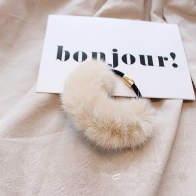 Soft Red Faux Rabbit Fur Hair Elastic for Valentine's Day