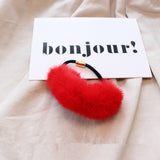 Soft Red Faux Rabbit Fur Hair Elastic for Valentine's Day