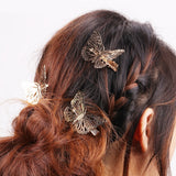 3 Pairs of Gold Metallic Butterfly Hair Clips