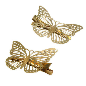 3 Pairs of Gold Metallic Butterfly Hair Clips
