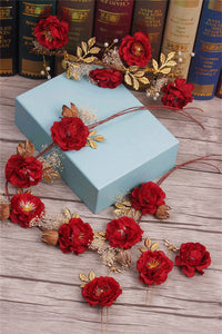 Set of 3 Romantic Red Rose Hair Pins