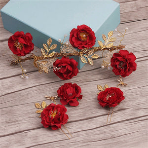 Set of 3 Romantic Red Rose Hair Pins