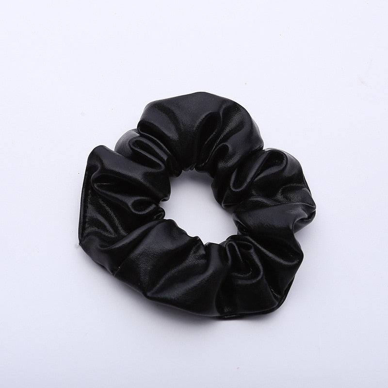 Shiny Metallic Hair Scrunchi Ponytail Holder in Gold or Black