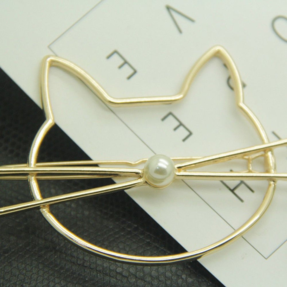 2 Gold Cat Lovers Kitty Hair Grips