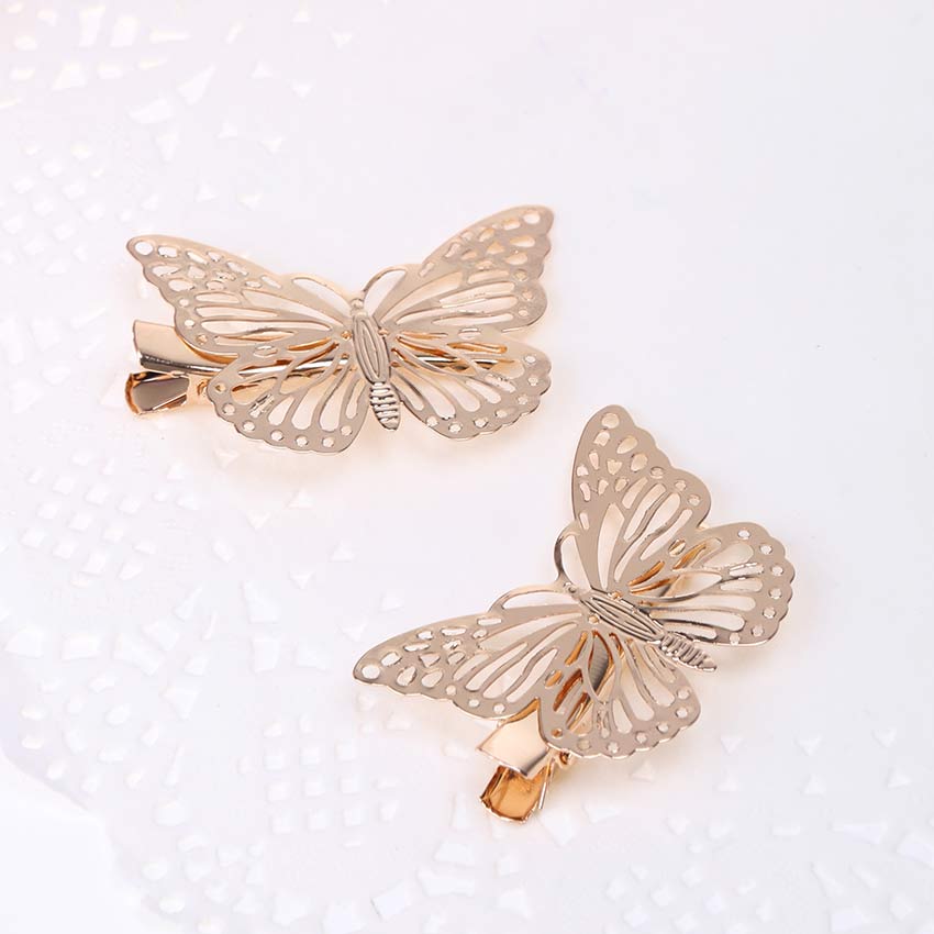 3 Pairs of Gold Metallic Butterfly Hair Clips