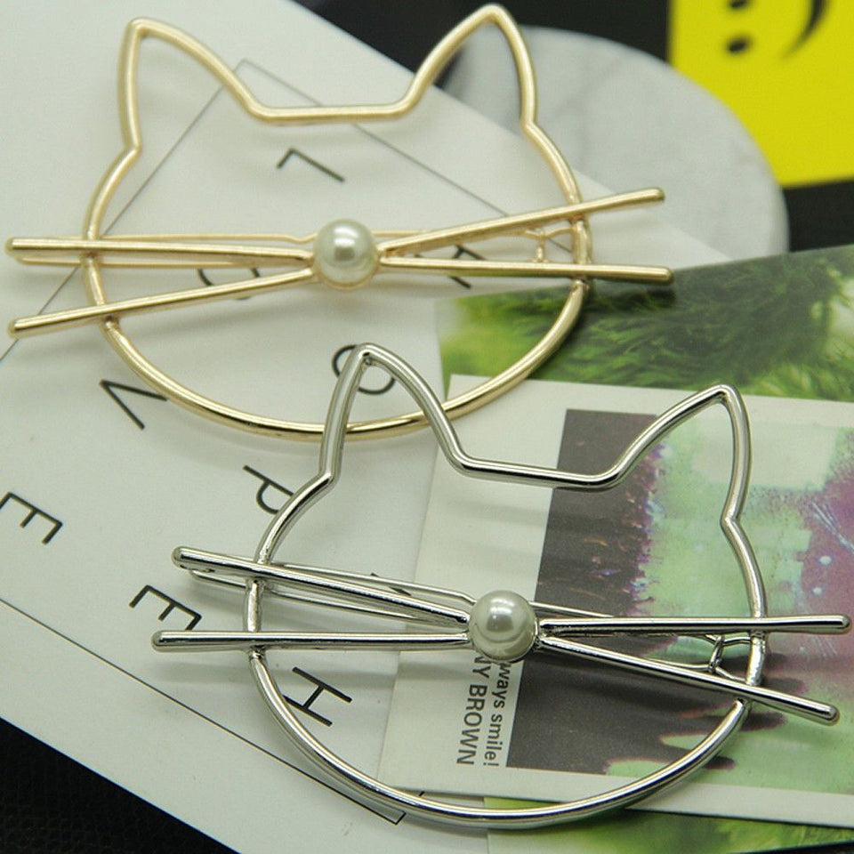 2 Gold Cat Lovers Kitty Hair Grips