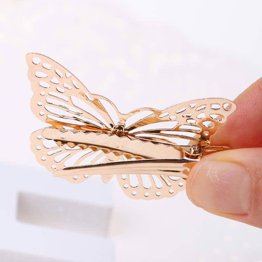 3 Pairs of Gold Metallic Butterfly Hair Clips