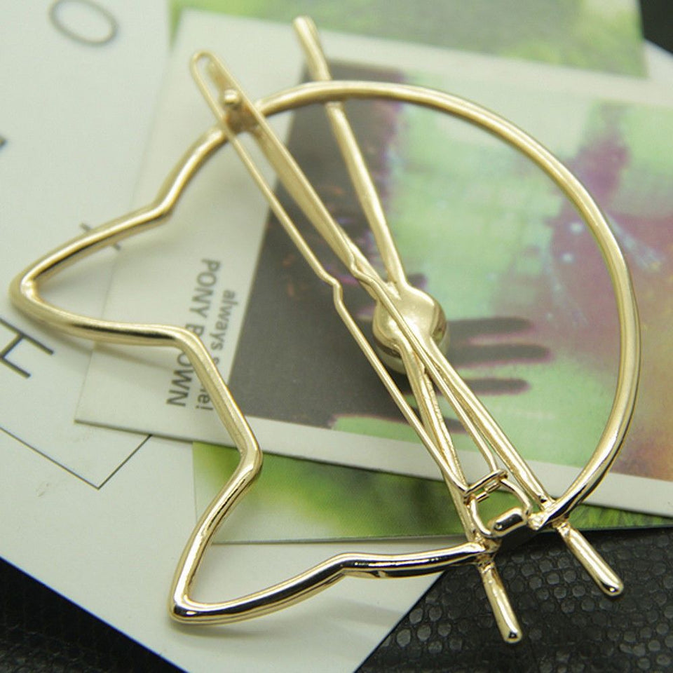 2 Gold Cat Lovers Kitty Hair Grips