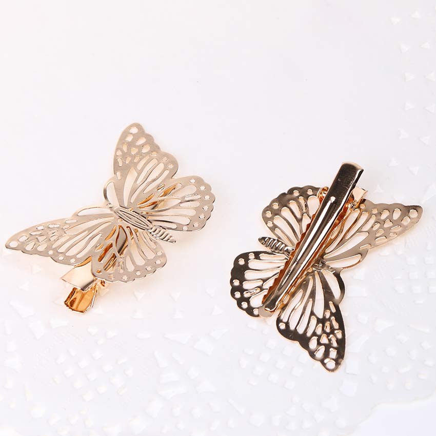 3 Pairs of Gold Metallic Butterfly Hair Clips