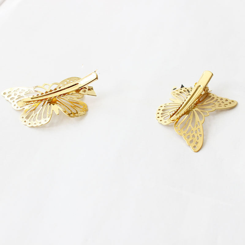 3 Pairs of Gold Metallic Butterfly Hair Clips
