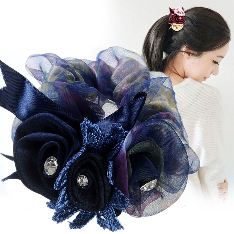 Cute Flower Hair Scrunchie decorated with Rhinestones