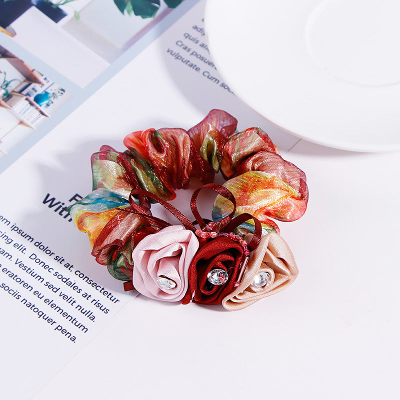 New Women Exquisite Hair Accessories Flower Crystal Chiffon Elastic Hair Bands Elegant Scrunchie Elegant Headbands Rubber Bands