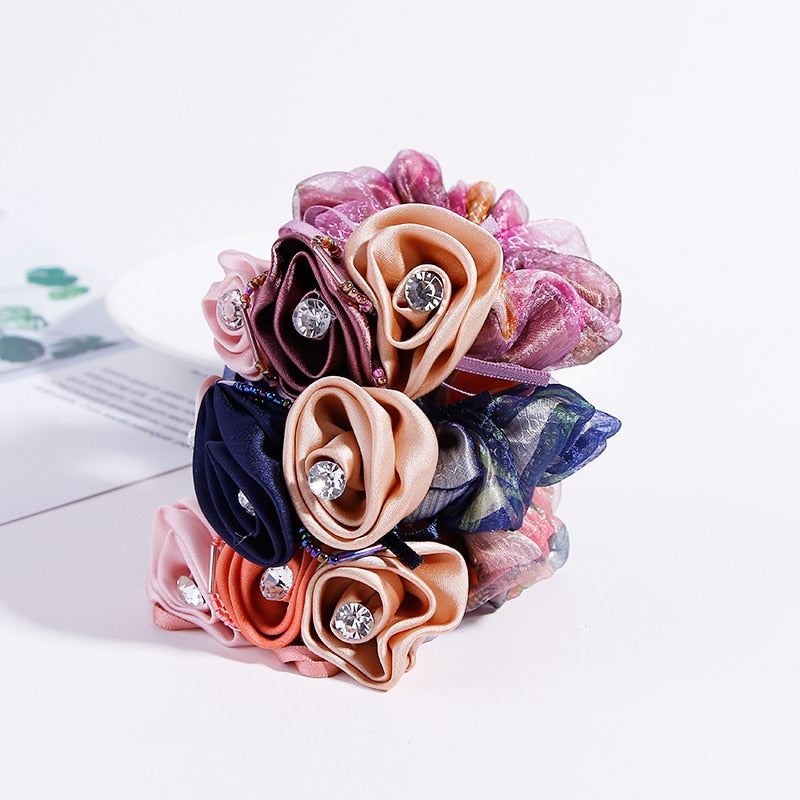 New Women Exquisite Hair Accessories Flower Crystal Chiffon Elastic Hair Bands Elegant Scrunchie Elegant Headbands Rubber Bands