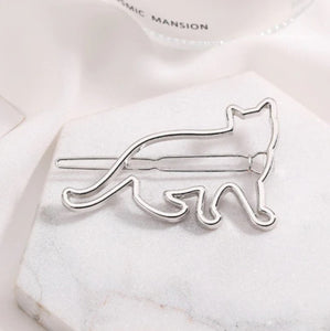 2 Silver Cat Lovers Kitty Hair Grips