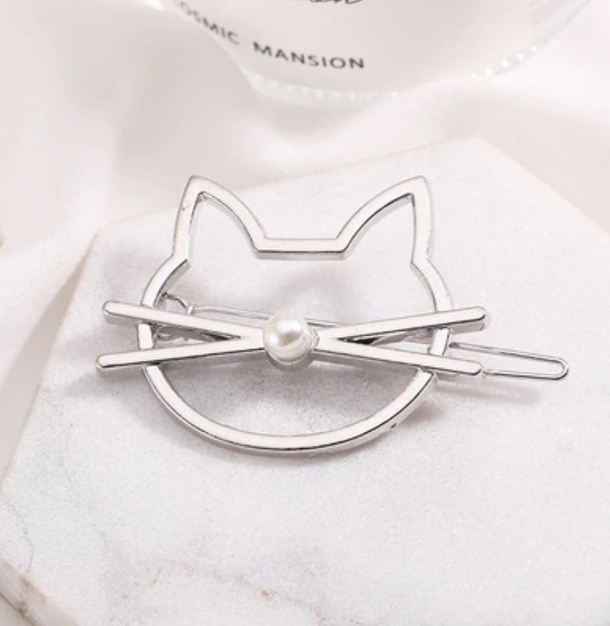 2 Silver Cat Lovers Kitty Hair Grips
