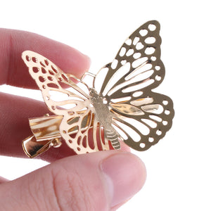 3 Pairs of Gold Metallic Butterfly Hair Clips