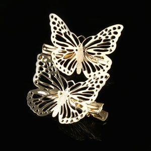 3 Pairs of Gold Metallic Butterfly Hair Clips
