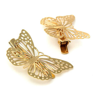 3 Pairs of Gold Metallic Butterfly Hair Clips