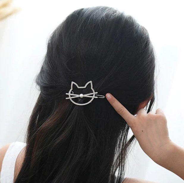 2 Silver Cat Lovers Kitty Hair Grips